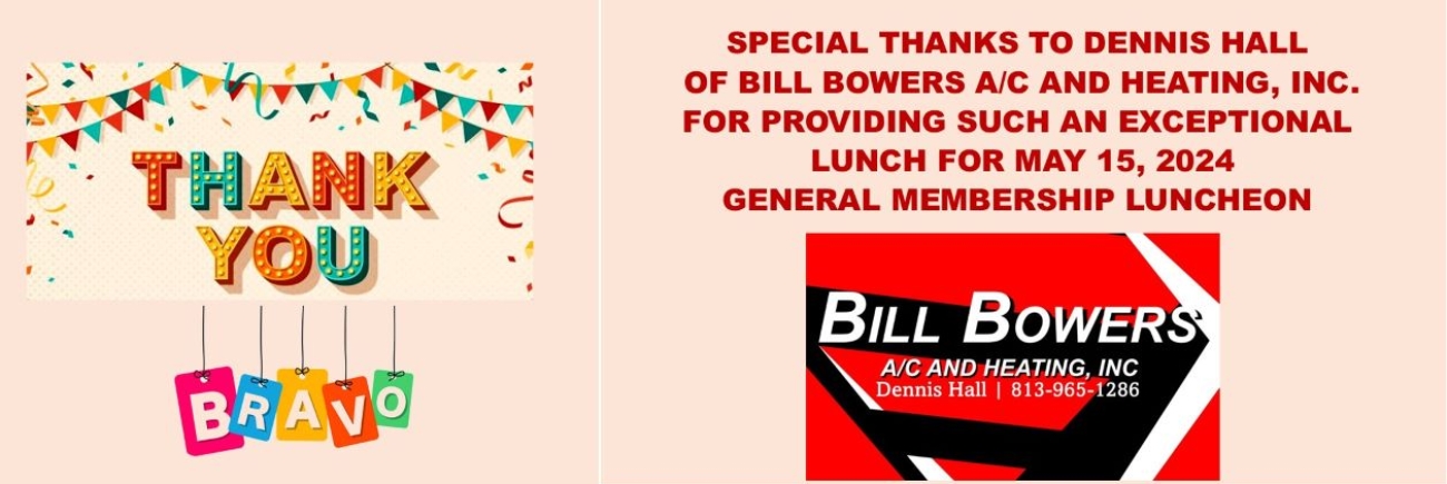 Thank You Banner for Bill Bowers A/C and Heating for Lunch on May 15, 2024
